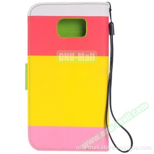 Rainbow Stripe Texture Flip Wallet Case for Samsung Galaxy S6 Flip Leather Case